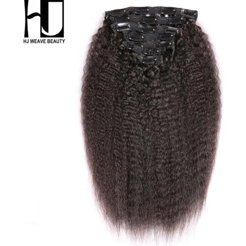 7A HJ WEAVE BEAUTY Kinky Straight Clip In Hair Extensions 100G Human Hair 7Pc/set Remy Hair Natural Color 14-22 Inch