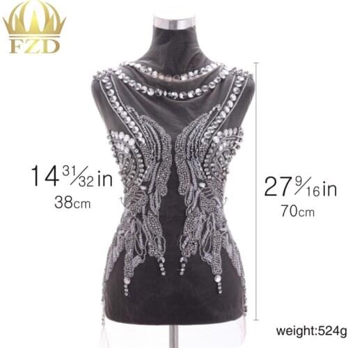 FZD 1 Piece Handmade Sequin Cut beads Bodice Patches and Rhinestones applique with Gauze for Wedding Dresses, DIY Clothes