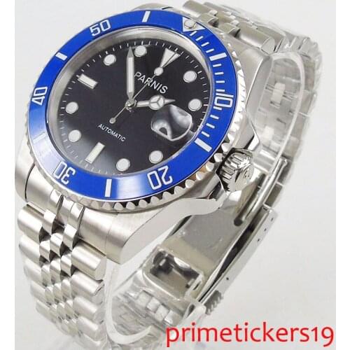 Automatic movement 40mm PARNIS black dial rotating ceramic bezel sapphire glass top brand mechancial mens watch