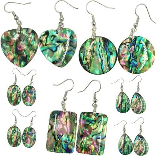 Free Shipping Women Fashion Jewelry New Zealand Abalone Shell Women Bead Dangle Earrings Pair WFH708