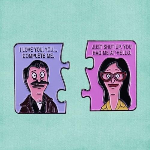 Bob Belcher and Linda love poems You Complete Me enamel pin Say the words of your heart to your sweetheart through this brooch