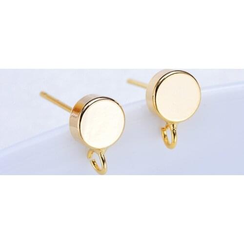Color Retention 18K True Gold Filled 6x9MM Flat Bead With Ring Stud Earrings DIY Jewelry Making Findings Accessories