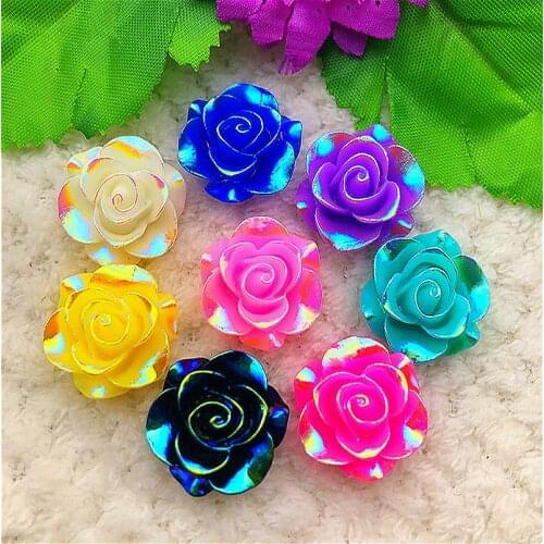 DIY 12pcs mix 20mm AB Resin 3d flower Flatback Rhinestone Wedding buttons crafts