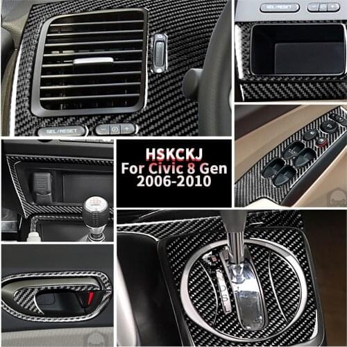For Honda Civic 8 Gen 2006-2011 Multiple Colors Carbon Fiber Sticker Central Control Panel AC Frame Handle Trims Car Accessories