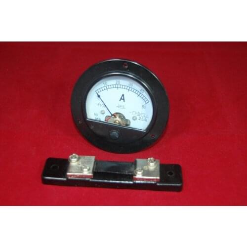 1pc DC 50A Round Diameter Analog Ammeter Panel AMP Current Meter 65C5 DC 0-50A with Shunt