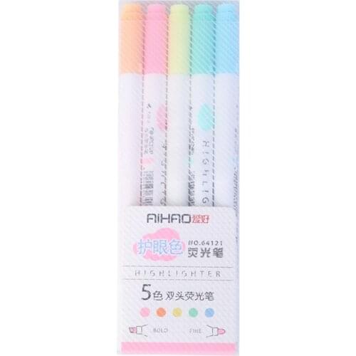 5 pcs/lot Eye Color Dual Bold Fine Tip Milkliner Colorful Candy Color Highlighters Promotional Markers Gift Stationery