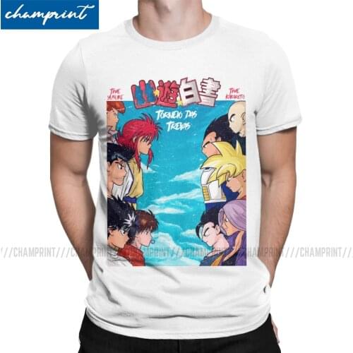Mens T-Shirts Dark Tournament Funny Pure Cotton Tee Shirt Yu Yu Hakusho Yusuke Kurama Anime T Shirt Round Neck Clothing Summer