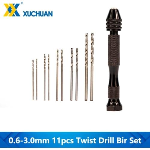 Hand Drill Set Precision Pin Vise 11pc HSS Mini Twist Drill Bit Set 0.6-3.0mm For Model Diy Jewelry Making Rotary Tool Drill