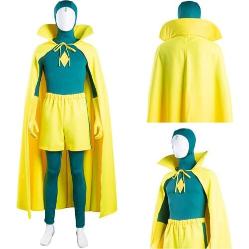 Wanda Vision Vision Cosplay Costume Superhero Jumpsuit Cloak Halloween Carnival Party Fancy Bodysuit Men