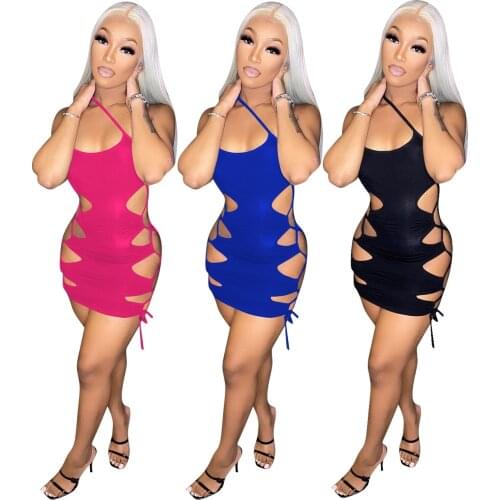 One Shoulder Side Slit Lace Up Dress Sexy Spaghetti Strap Skinny Bandage Dress For Women Party Bodycon 2021 New Arrival
