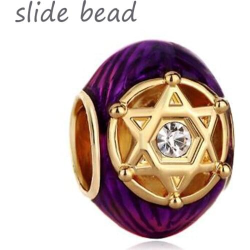 Fit Pandora charm bracelets Purple Crystal In Double Triangles Rayed Star Of David Bead Gold Beads for jewelry making