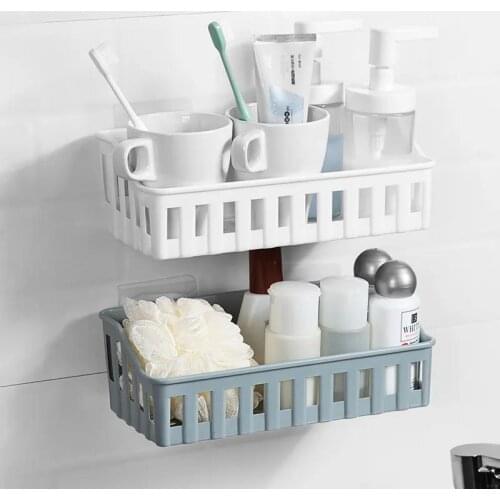 Shelf Free Punching Seamless Paste Kitchen Wall Hanging Basket Storage Rack Bathroom Toilet Storage Basket Storage Basket