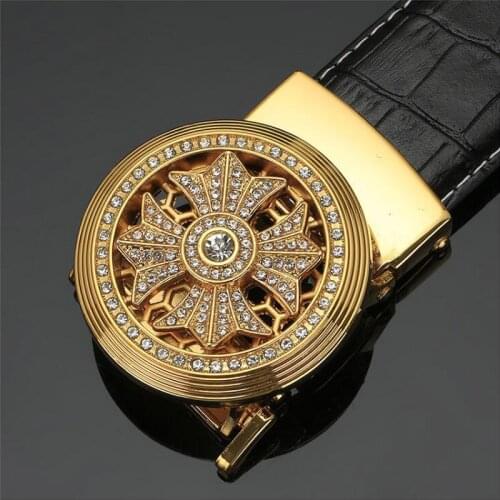 KMQ Luxury leather belt two-layer leather embossing process buckle head high-end artificial diamond inlaid luxurious and elegant