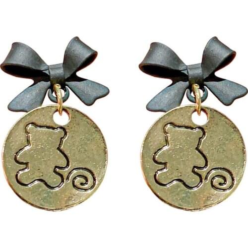RZ075 925 Silver Needle Personalized Earrings Round Brand Bear Bow Earrings Design Earrings