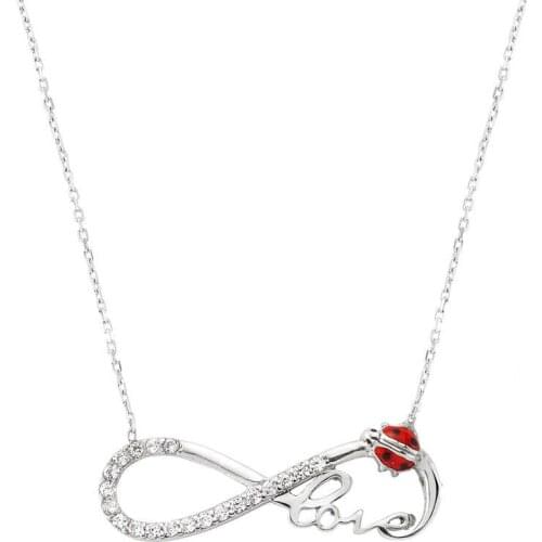Real Silver 925 Jewelry Silver Ladybird Buggy Infinity Love Lady Necklace