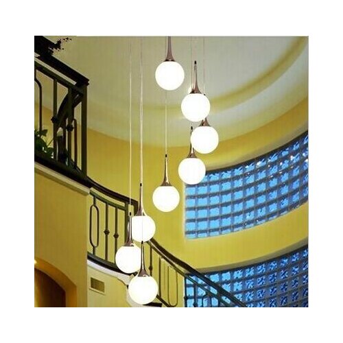 LED double staircase lamp long chandelier villa creative ball modern simple restaurant lights living room lighting rotation lamp