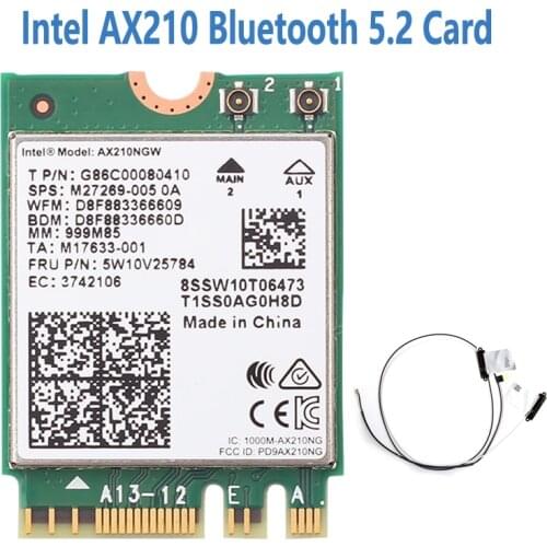 WI-FI 6E Bluetooth 5.2 Intel AX210 Dual Band 3000Mbps M.2 Wireless Card AX210NGW 2.4G/5G 802.11ax Wifi 6 With 70cm IPEX Antenna