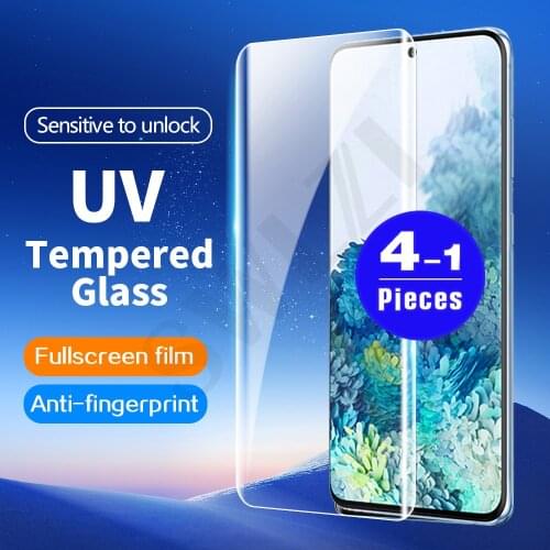 1-4Pcs cover protective film for Samsung Galaxy S10 S20 S21 note 10 20 Ultra S9 S8 plus UV tempered glass phone screen protector