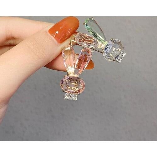 Rabbit crystal hairpin girl clip headdress side frog buckle summer transparent chic clip