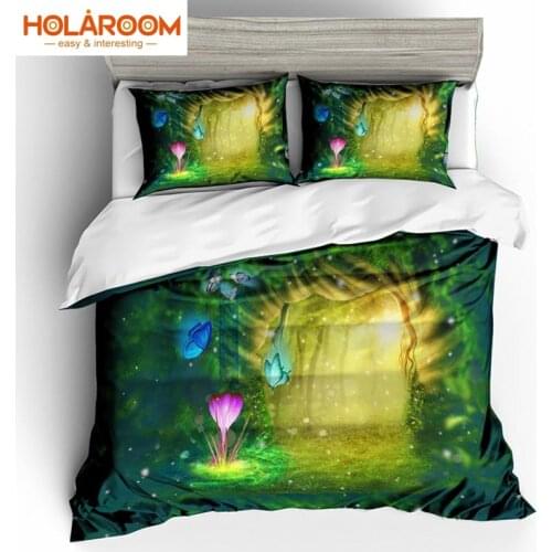 Green Forest Bedding Sets Polyester Fabric Duvet Cover Set For Bedroom Hotel Decoration Reactive Printing Quilt Cover Pillowcase