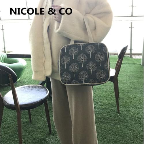 NICOLE & CO Women Tote Bags Female Cotton Linen Zipper Shopping Phone Handbag Fruit Lunch Bag Travel Money Clip Key Wallet