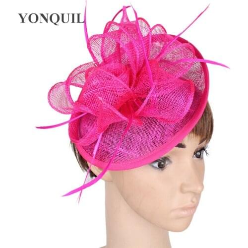 Nice Sinamay Wedding Hoops Fascinator Hat Women Elegant Party Formal Fedora Hats Headband Church Party Race Headpiece Feather