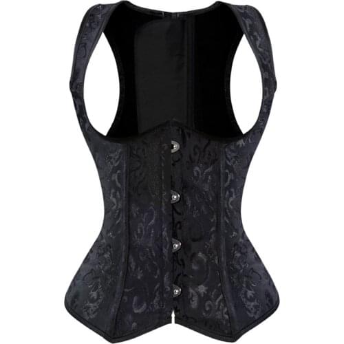 Women Gothic Sexy Jacquard Underbust Corset Vest Slimming Waist Training Brocade Straps Corsets Bustiers Top Plus Size S-6XL