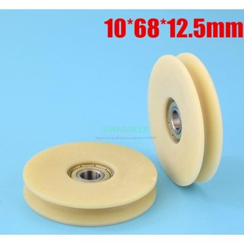 1pcs 10*68*12.5mm V grooved over line wheel, elevator steel wire deep wheel, 7cm diameter, nylon wear resistant, 6001 bearing