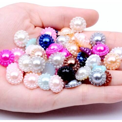 12MM 48PCS Multicolor DIY Flowers Shape Imitation Pearls Bead Nonporous Half Round Beads For Craft Jewelry Accessories Making