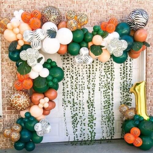 144Pcs Jungle Safari Theme Party Balloon Set Green Arch Garland Balloons Kit For Baby Shower Kids Birthday Decoration