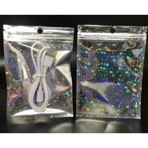 25Packs Laser Ziplock Bag Small Star Symphony Bag Smell Proof Bag Star Flash Aluminum Foil Plastic Rainbow Color Bag