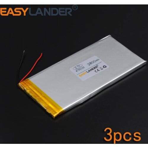 3pcs/Lot 3.7V 2800mAh Rechargeable li Polymer Li-ion Battery For Bluetooth Notebook Tablet PC electronics safety lamp 4750105
