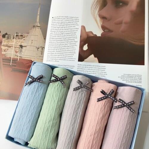 5pcs Summer New Fashion Premium Womens Underpants Healthy Pure Color Ice Silk Underpants Girls Mid-waist Briefs Boxed