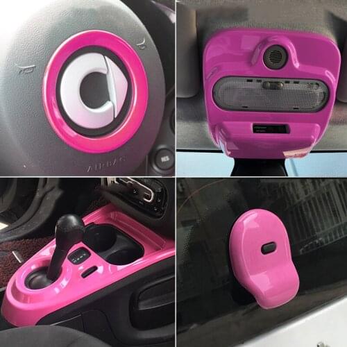 ABS Car interior Buttons Color Change Decoration Cover Trim Decals For Smart 453 Fortwo Forfour 2015-2020 Car Decora Rose Red