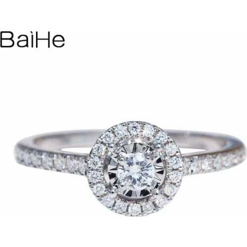 BAIHE Solid 14K White Gold 0.33ct H/SI Natural Diamonds Engagement Wedding Band Women Trendy Fine Jewelry Round Diamond Ring