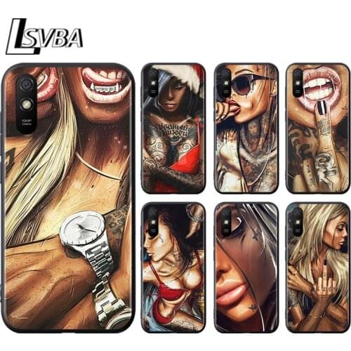 Sexy Tattoo Girl for Xiaomi Redmi 10X Pro 9C 9A 9T 9 GO K40 K30 Ultra K20 8 7 S2 6 5 4X Pro Soft Black Phone Case