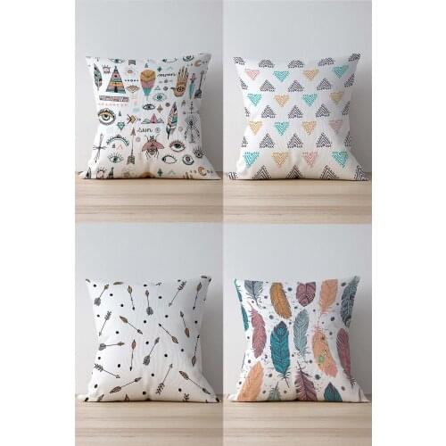 Double Side Printed Bohemian Patterned 4'Lü Suede Pillow Decorate Case Good Quality Stylish Home Garden Room Kitchen Gift Convenient Decorative Modern