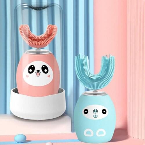 1 Set Electric Toothbrush Cartoon Shape 360 Degrees Cleaning 3 Modes Kids Automatic Ultrasonic Toothbrush for Toddler