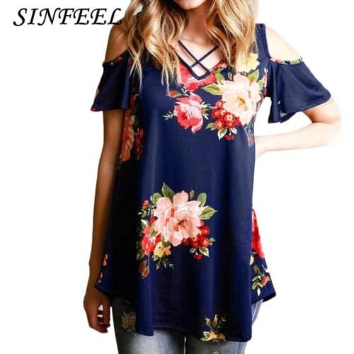 SINFEEL 5XL 2018 Summer Women T-shirt Floral Print Casual T Shirt Tops Tee Funny Woman Top V-Neck Loose T Shirts Plus Size