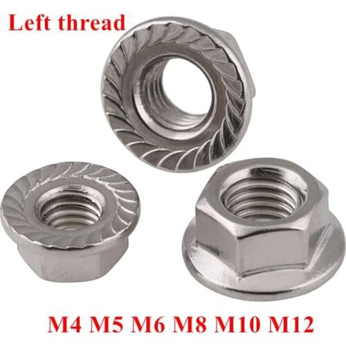 20/5pcs DIN6923 M4 M5 M6 M8 M10 M12 left thread Flange Hex Nut 304 Stainless Steel non-slip lock nut antiskid nut