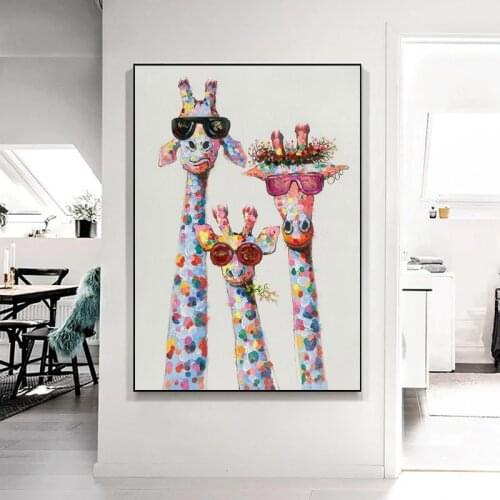 Giraffe Family with Glasses Canvas Painting Animals Posters and Prints Modern Wall Art Pictures for Living Room Home Decoration