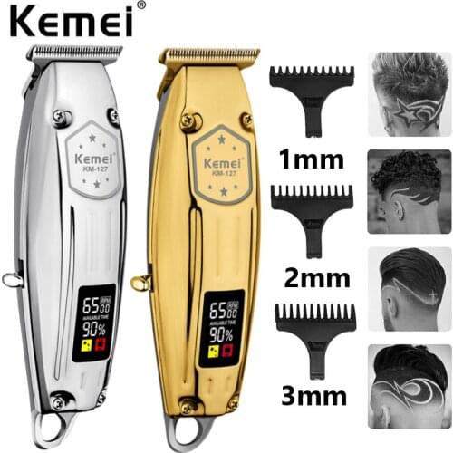 Kemei Hair Trimmer LCD Display Rechargeable 12W Powerful Motor Barber Hair Clipper Gold and Silver All Metal Trimmers KM-127