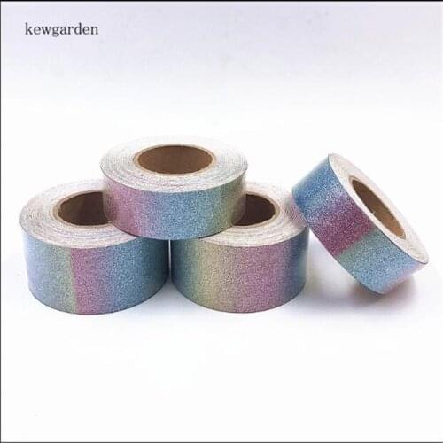 Kewgarden 1.5" 1" 38mm 25mm Rainbow Glitter Cloth Ribbons Handmade Tape DIY Flower Hair Bow Accessories Packing Webbing 8 Yards