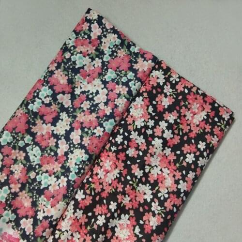 Graceful Black Navy Blue Blooming Japanese Sakura Flowers Printed 100% Cotton Fabric 50x160cm tecido TULLE flower Cloth Dress