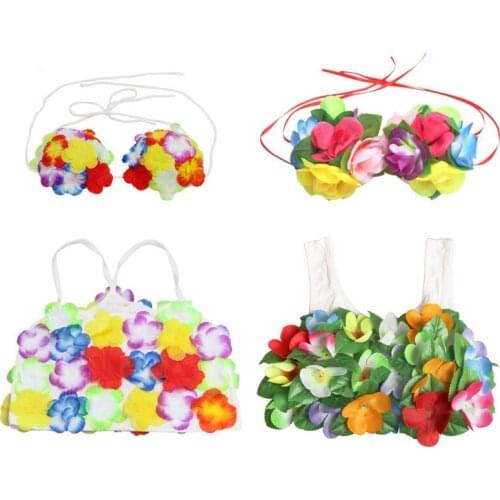 Colorful Hawaii Flower Bra Floral Child Kids Girl Camisoles Bra Hula Dance Beach Tropical Party Supplies Christmas