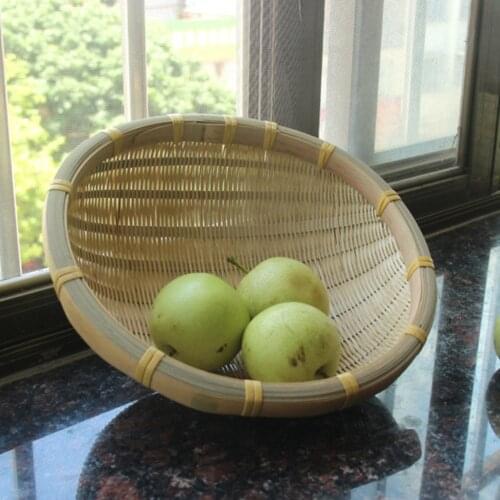 Handmade Natural Bamboo Weaving Kitchen Round Fruit Basket for Vegetable Washing Drain Basket Food Container Large Capacity