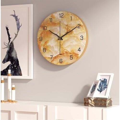 Nordic fashion marble texture metal living room round wall clock Simple creative wall clock