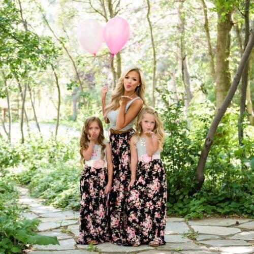 Summer Women Girls Boho Maxi Long Floral Holiday Party Dress Family Matching Outfits