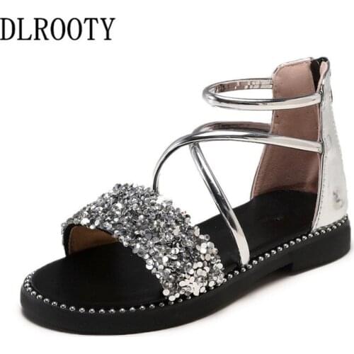 Summer Children Sandals Shoes Girls Glitter Bling Princess Kids Party Fashion Flat Beach Gladiator Toddler Baby Breathable