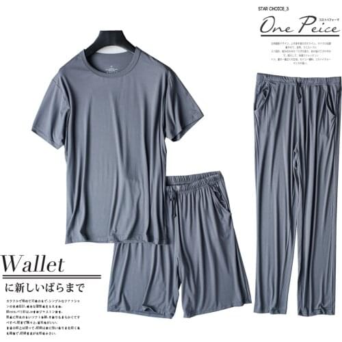 Modal summer pajamas mens thin loose short-sleeved shorts summer can be worn outside sports home three-piece suit